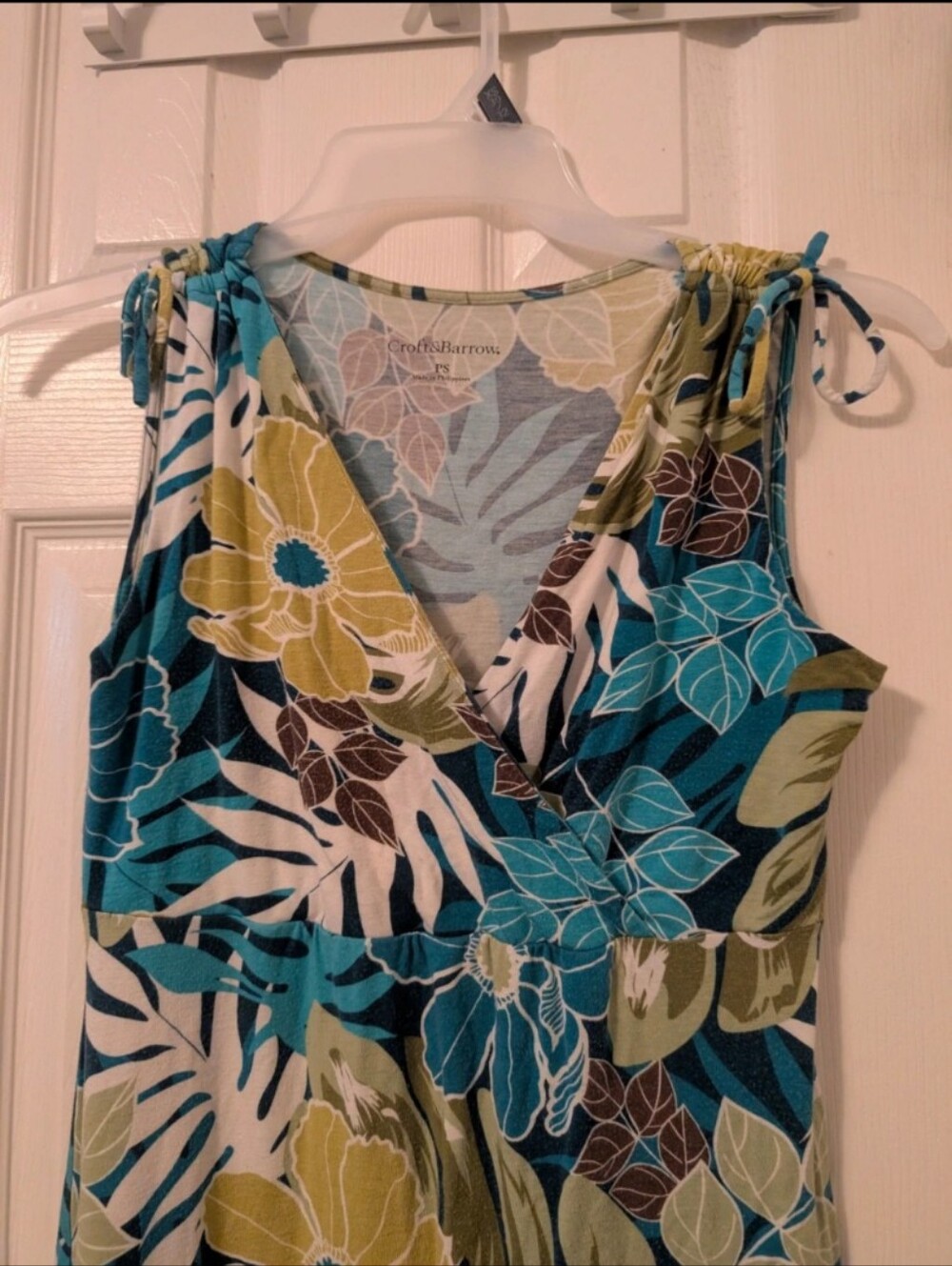 Croft & Barrow Petite Small Blue Tropical Floral Faux Wrap Dress PS - Picture 4 of 6